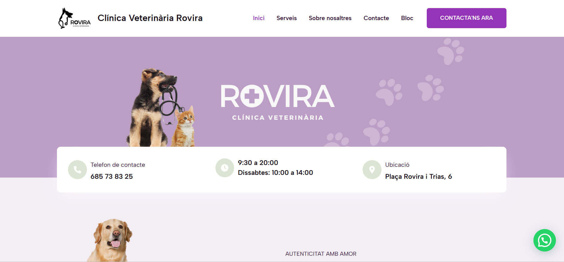 Web antigua Clínica Veterinaria Rovira — homepage